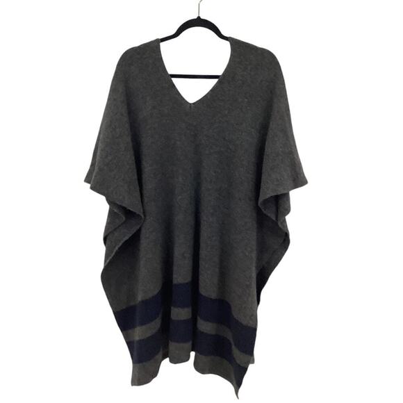 Jenni Kayne Stripe Poncho In Charcoal Navy One Size Italian Wool Yak Blend - Picture 9 of 12